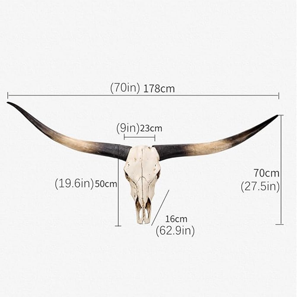Rygcrud Lunghezza 178cm Decorazione Da Parete Realistica In Stile Retrò Teschio Con Corna Di Toro Da Appendere Ideale Per Il Camino Soggiorno Esterni Facile Da Montare(nero)