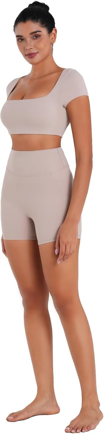 Sunzel Womens Short Sleeve Crop Top with Built in Bra Athletic Yoga T Shirt Casual Fitted Workout Gym Active Tee with Padding - Image 5