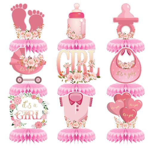 9 centros de mesa de favo de mel, decoração de mesa rosa para bebés, centros de mesa 3D, decoração de revelação de género para chá de bebé, suprimentos de festa de chá de bebé