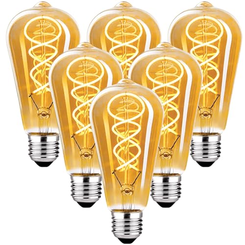 Ampoule LED Vintage E27 Dimmable ST64 Verre Ambré 4W Blanc Chaud x6
