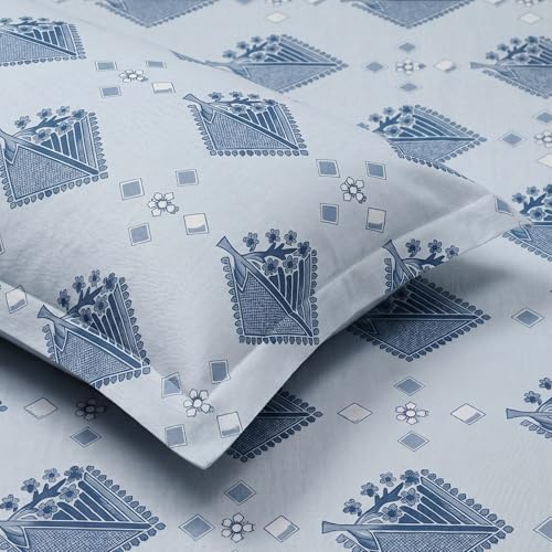 Image of Mafatlal 186 TC Grace Pure Cotton Double Size Bedsheet | 90 x 100 Inch | Soft Breathable Cotton Bed Sheet Set with 2 Pillow Covers | Turquoise Blue