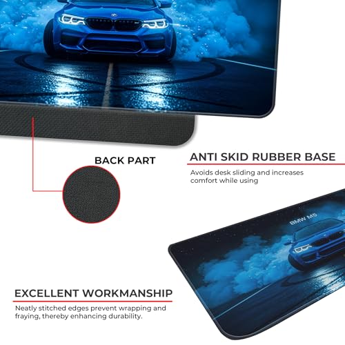 Image of Skiditos BeeMW M5 Desk Pad - Smoke Burnout Edition | XL Gaming Mouse Pad with Non-Slip Base | Car Desk Mat for Office, Setup & Man Cave | Drift Burnout M5 Art