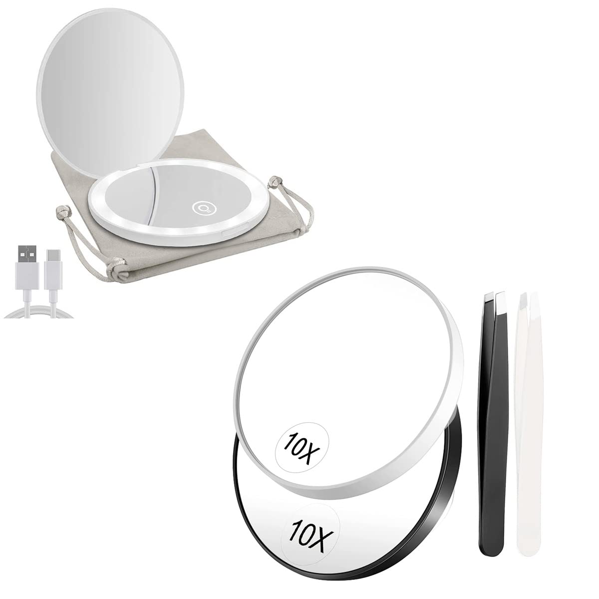 Milishow Compact Mirror with LED Light,1x/10x Magnifying