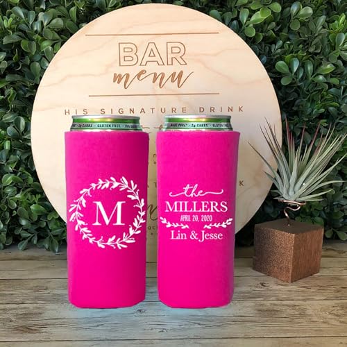Image of 50 PCS Customized Wedding Can Coolers Personalized Wedding Favors Monogram Can Holders (Custom, 50 can cooler)
