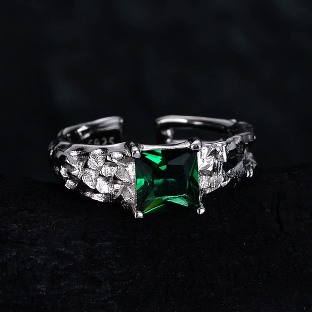 Anello Regolabile,Anelli In Argento Sterling Donna 925 Anelli Regolabili Con Smeraldi Quadrati Forgiati A Mano Anelli Regolabili In Argento Sterling Anello Di Fidanzamento Regali Per Uomo Ragazze Do