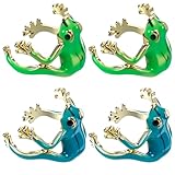 KFHENSOMR 4 anillos de rana de árbol para mujer, bonito anillo ajustable abierto de rana azul verde, joyería de regalo divertida con forma de ranas creativas