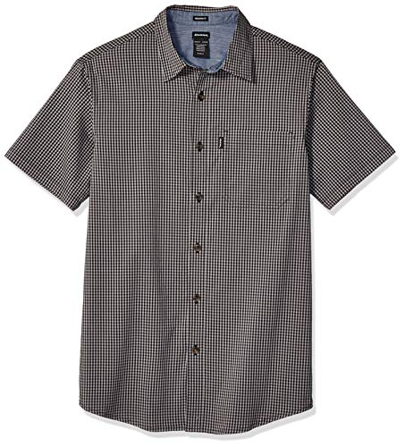Dickies Men's Modern Fit Yarn Dyed Short Sleeve Flex Plaid Shirt, Rinsed Black/Gray Check, M