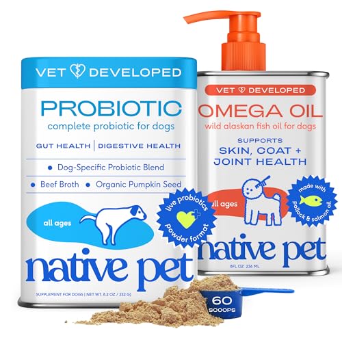 Image of Native Pet Omega 3 Fish Oil for Dogs 8Oz & Probiotics for Dogs 8.2Oz Powder Food Topper - Fish Oil & Dog Probiotic Powder - Supports Skin, Coat, Gut Health, Heart & Digestion - Vet Formulated