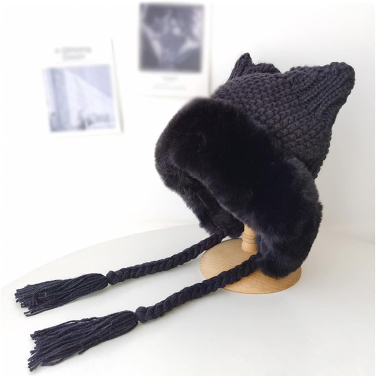 CAIN2U 猫耳 かわいい ニット帽 レディース 小顔 シンプル おしゃれ 無地 やわらかく 快適な被り心地 防寒 女性 かわいい