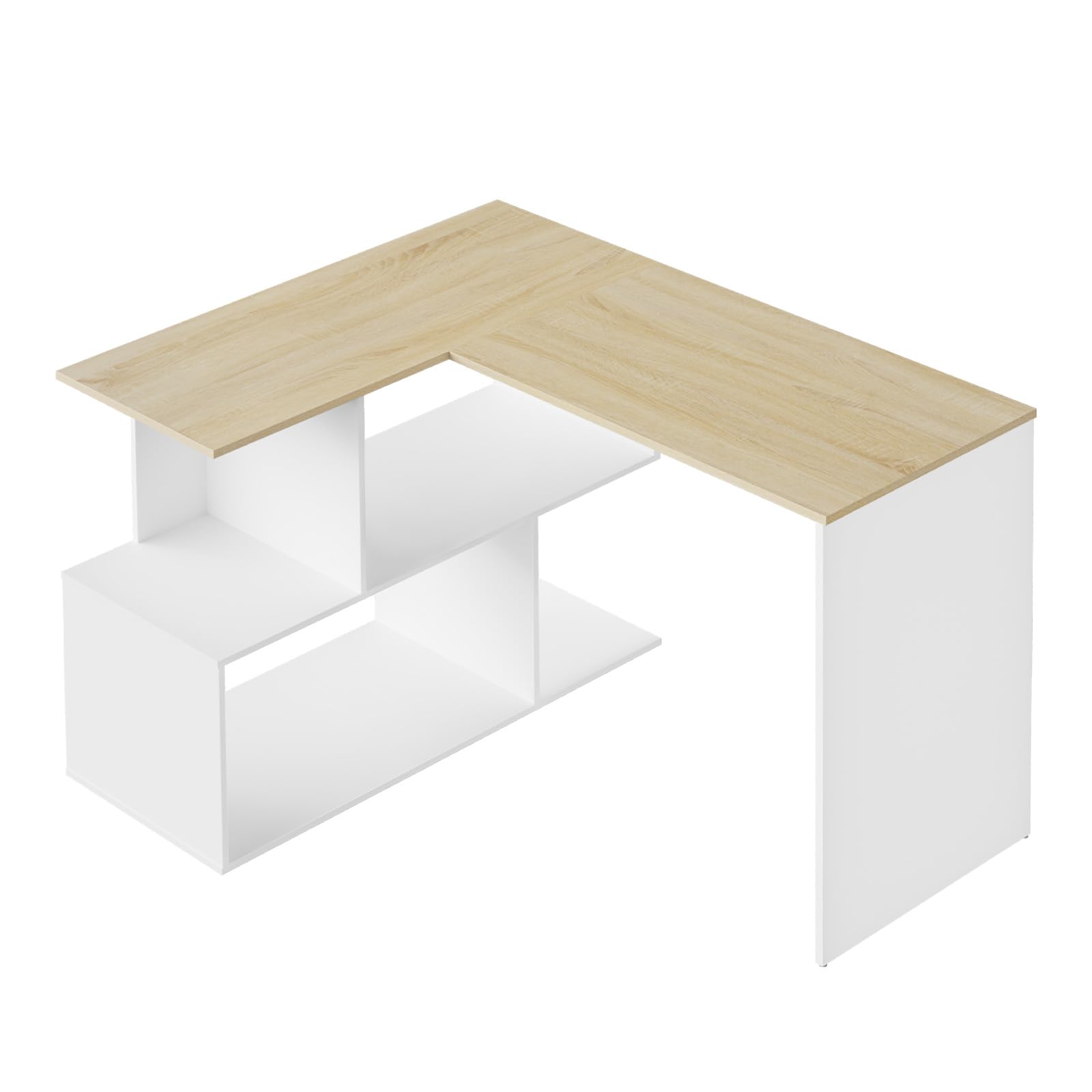 WOLTU Scrivania Angolare, 120x100 cm Scrivania a Forma di L con Libreria, Bianco+Rovere Chiaro, Scrivania Ufficio per Computer, Tavolo da Lavoro, Studio and Soggiorno