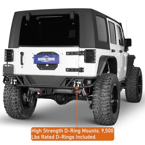 Image of Hooke Road JK Tubular Rear Bumper for 2007-2018 Jeep Wrangler JK & Unlimited 2 /4 Doors, Rock Crawler Offroad Bumper w /Hitch Receiver & D-rings