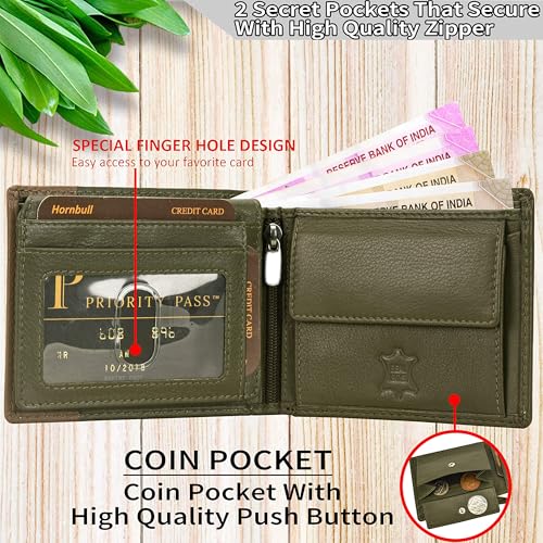 Image of HORNBULL Men's Personalized Wallet I Customized Slim Stylish Leather Purse with Name I Unique Birthday Gift for Men Boy Love Husband (Olive /Mud)
