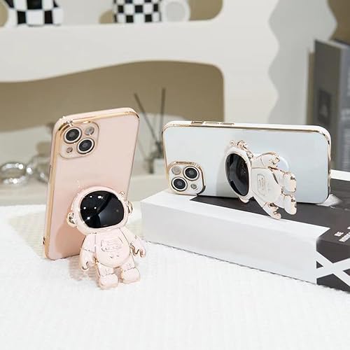 Bonita funda con soporte de astronauta 3D para iPhone 13, acabado plateado, protector de lente de cámara, TPU suave a prueba de golpes, para Apple