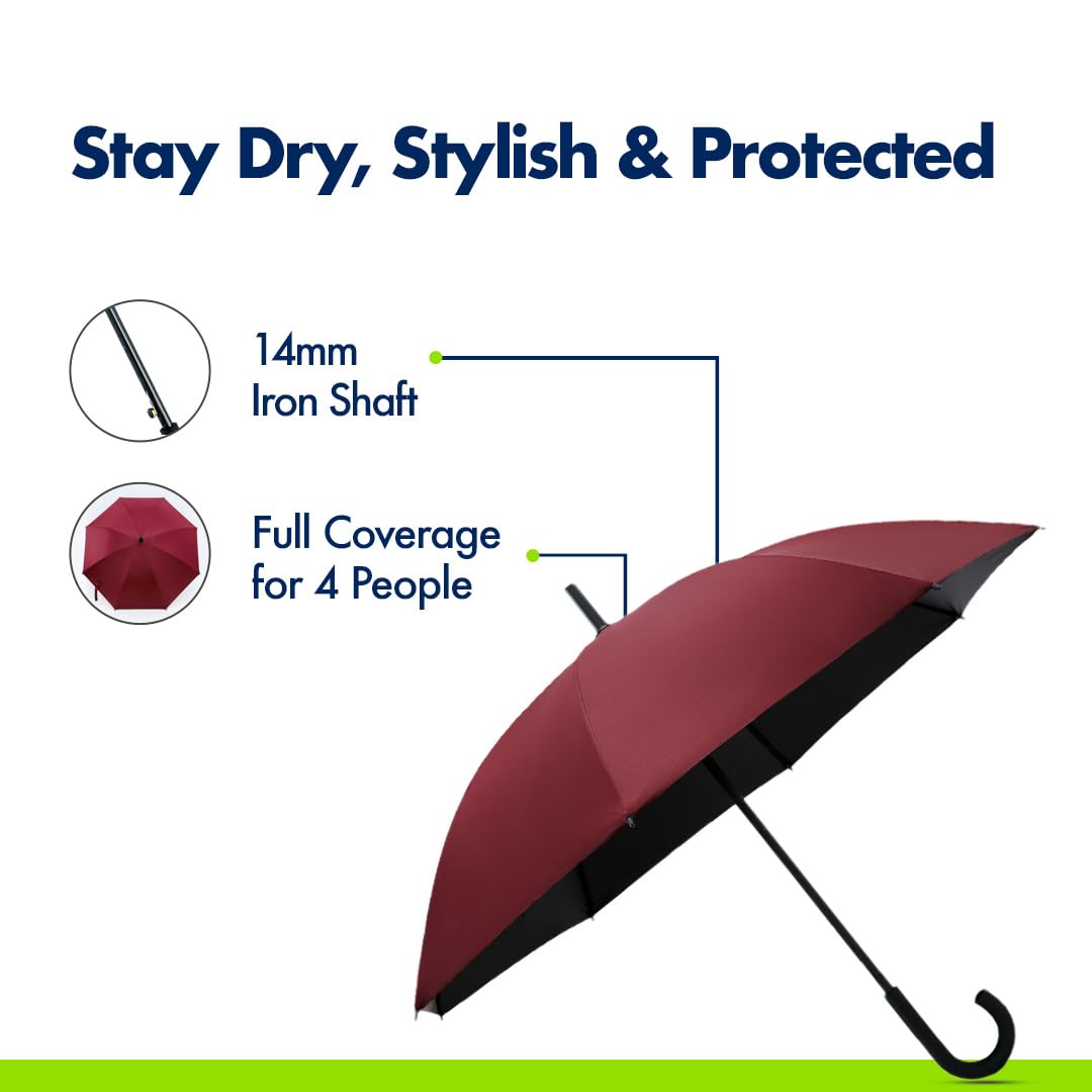 ABSORBIA Big Straight and Stick Umbrella for rain | Windproof, Waterproof and UV Coated, Open Diameter 105cm Double Layer Umbrella With Cover 3