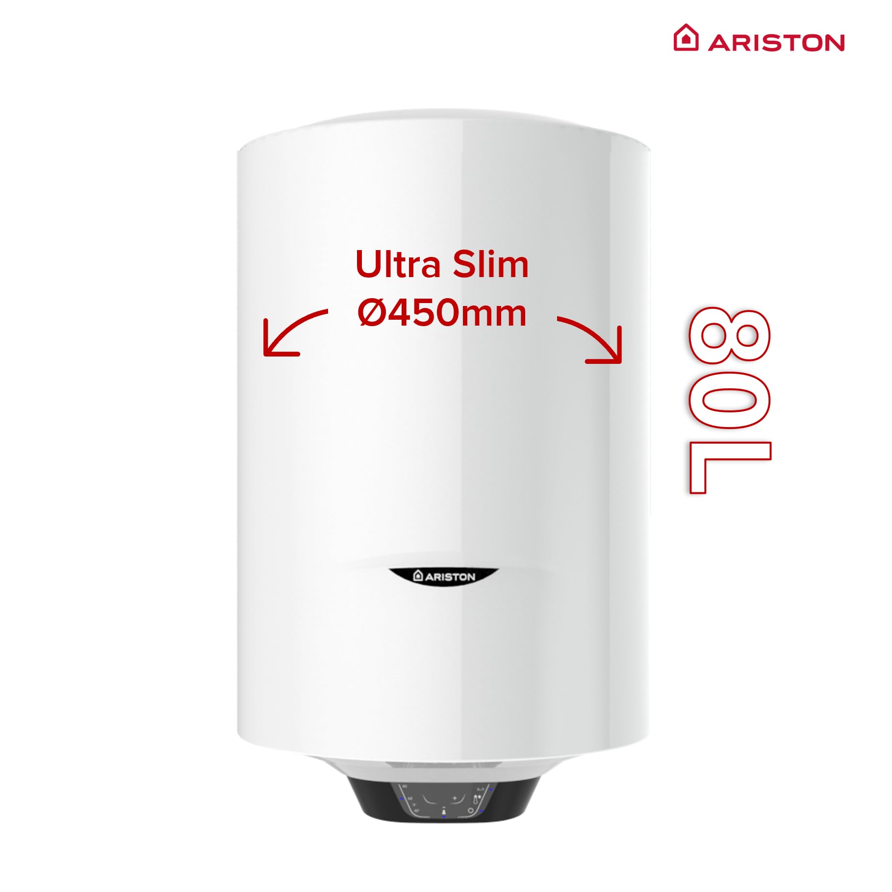 Ariston PRO1 ECO 80L - Chauffe-eau Électrique Vertical Mural Ø450 mm - Intelligent Fonction ECO - Classe B - 15% d'Économie d'Énergie vs. Classe C - Conçu pour Être Installé en France