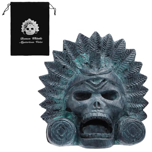 Aztec Death Whistle Ceramic Skull 125dB Loudest Screaming Whistles Authentic Human Sounding War Whistle with Drawstring Bag for Pranks Self Defense Day of The Dead Collectible 3.82x3.58in (A)