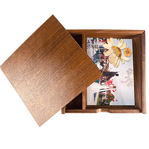 Wood Gift Box With Sliding Top, Jbos Discrete Sliding-Lid Wooden Boxes Usb Box, Photo Box, Wedding Memory Box, For Friends / Business Partners / Photographers / Clients ( Walnut, 6.73X6.73X1.38Inch ) #TOP1