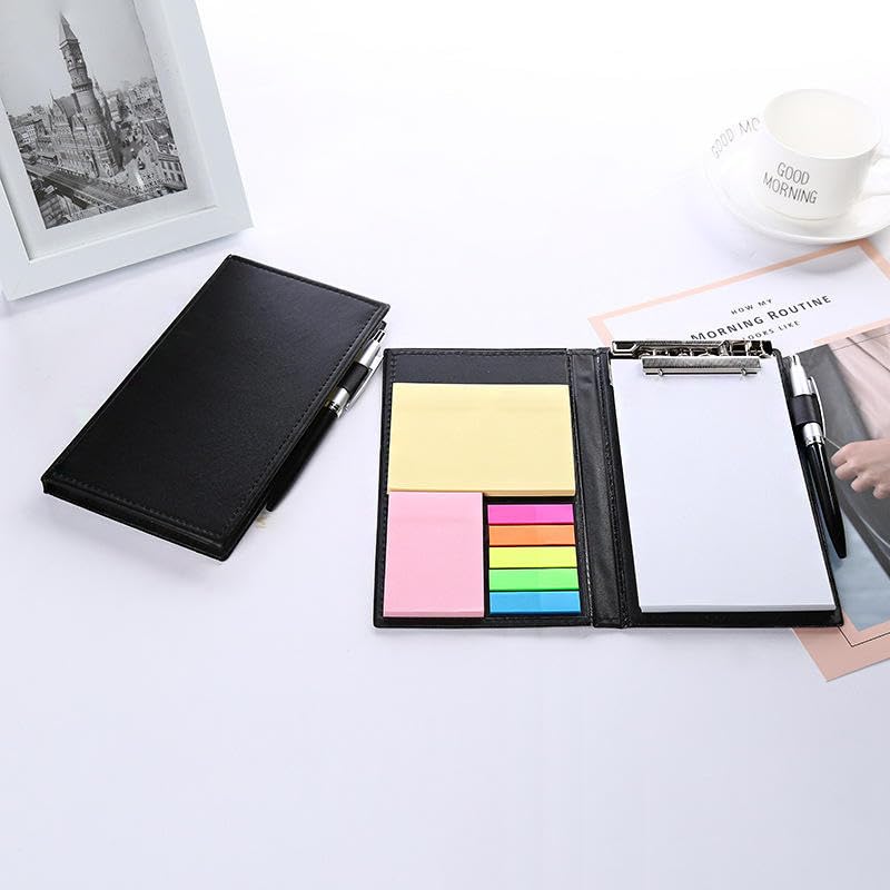 Image of AccuPrints Premium Leather Note Pad /Memo Book | Size 19 x 11 cm | with Sticky Notes & Clip Holder with Pen for Gifting Multi Size Sticky Notes Diary Style
