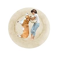Hondensofa Kattensofa, Rond Pluche Huisdierbed Hondenbed Kattenbed voor Middelgrote en Grote Honden, Orthopedisch Kattenhondenbed, Donut Knuffelbaar Hondenkussen Hondenmand (80cm/31.5in,Beige