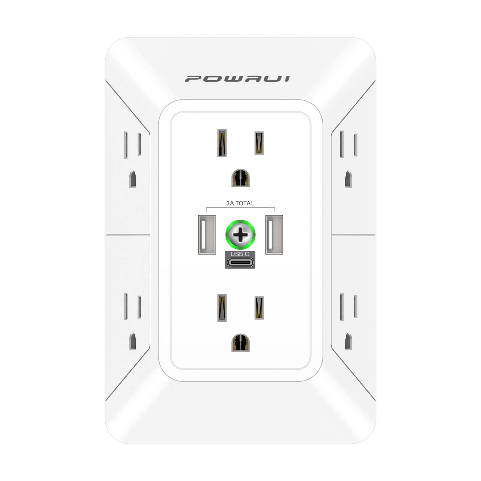 Multi Plug Wall Outlet Night Light, POWRUI 6 Outlet Extender & 3 USB Ports — Amazon image 20