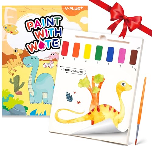 YPLUS Pintura con Libros de Agua para Niños Pequeños，Papel de Acuarela para Edades de 1 a 4 años，Regalo de Arte Artesanal con Pincel e Ilustraciones de Dinosaurios Incluidas