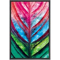 SIGNWIN Framed Canvas Wall Art Bright Red, Blue and Green Tropical Palm Leaves Botanical Plants Watercolor Abstract Modern Closeup Colorful for Living Room, Bedroom, Office - 16