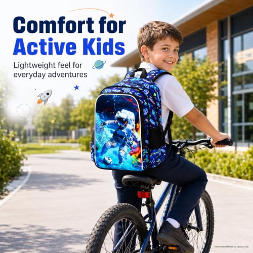 Image of HPJGD 3PCS Boys Astronaut Bookbag, Water Resistant Kids School Bag Set with Lunch Box, Cool Backpack for Elementary Preschool Toddler - Soccer Astronaut