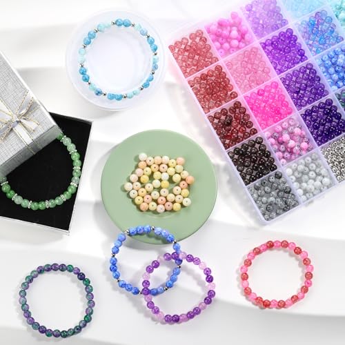 Image of 6mm Glass Beads for Jewelry Making, 1396pcs Ink Patterns Crystal Beads | Funtopia 34 Colors Round Glass Beads Kits for Bracelets Necklace DIY Earrings Crafts with Spacer Beads and Charms