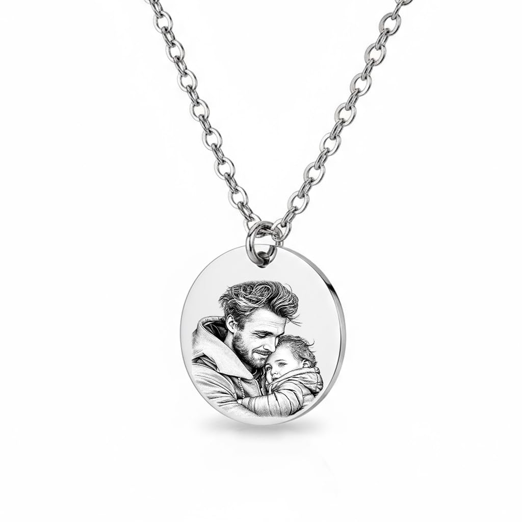 Golden Paw Personalisierte Foto Halskette mit Gravur - Haustier, Paar, Kind, Oma, Opa, Liebe, Hochzeit - Bild gravieren, Geschenk -Erinnerung von Hund, Katze, Pferd- 45 + 5 cm verstellbar