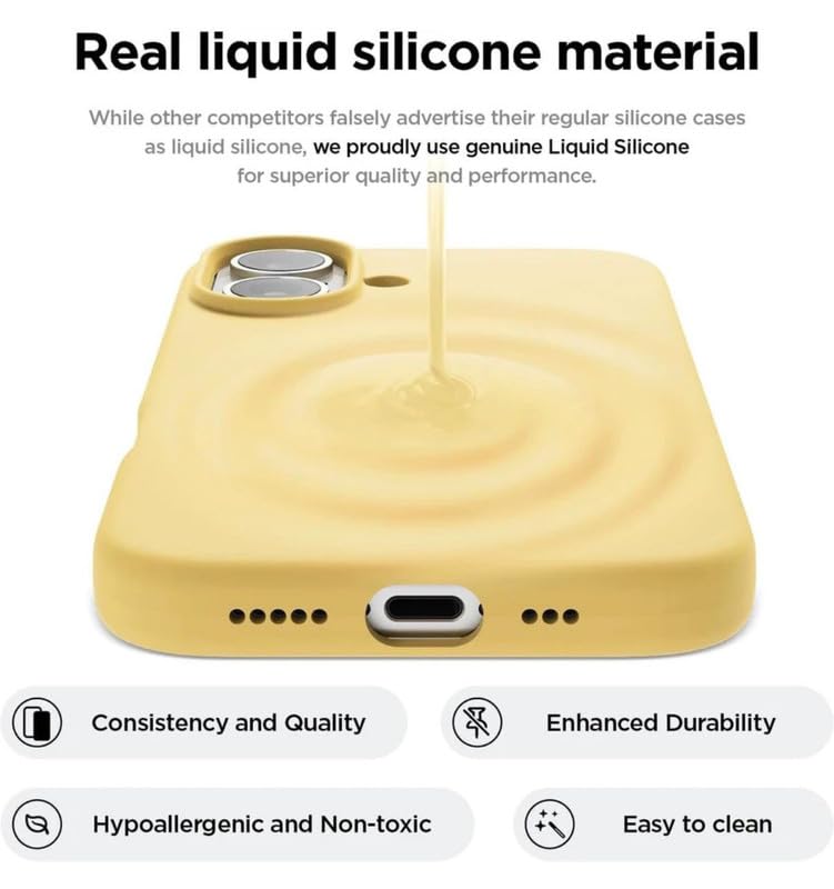 Image of Premium Liquid Silicone Case for iPhone 17 (6.1 Inch) - Slim Full Body Protective Back Cover with Soft Microfiber Lining, Anti-Slip Grip Scratch Resistant Phone Case(Yellow)