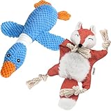 Vitscan Upgraded Goose Indestructible Dog Toys for Aggressive Chewers Small Medium Large Breeds and Crinkle Squeaky Dog Chew Toys Fox Plush Interactive Dog Toys