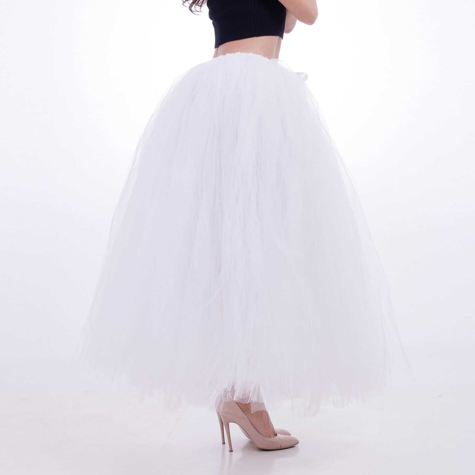 falda hinchada con lazo liso falda hecha a mano falda rendimiento faldas fiesta, Blanco, Talla única