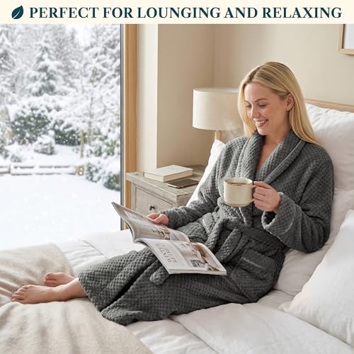Image of PAVILIA Plush Robe for Women, Soft Fleece Long Spa Robe, Ladies Bathrobe with Pockets
