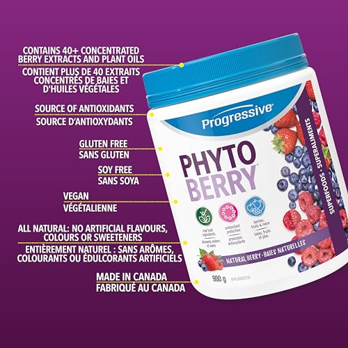Progressive PhytoBerry Antioxidant Superfood Powder Natural Berry Flavour, Canadian-Made with 40 Fruit Concentrates, Phytonutrients, and Plant Oils for Complete Free-Radical Defence, Vegan, Gluten-Free, and All Natural, 900 g - Image 3