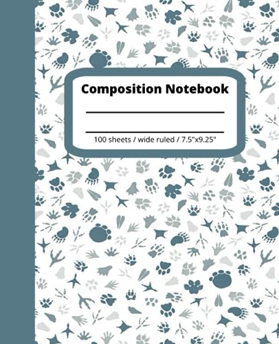 Footprints Composition Notebook: Blue Animal Feet / Paws | 7.5" X 9.25" | Wide Ruled Lined 100 Pages | Cute Aesthetic School Supplies for Kids, Teens, Students: Cool Unique Back to School Supplies image 2