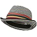 Women's Striped Design Fedora Hat with Multi-Color Band - Black White OSFM