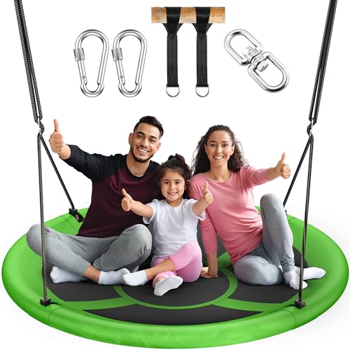 Image of Everyfun 43 inch Saucer Tree Swing for Kids Adult, 700lbs Weight Capacity, Waterproof Flying Saucer Swing with Adjustable Hanging Straps, Swing Seats for Backyard Outdoor Indoor Playground, Green