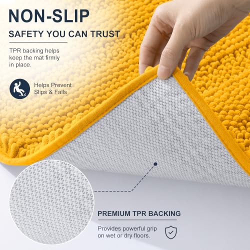 Image of Smiry Thick Chenille Bathroom Rugs 36x24, Extra Soft Absorbent Striped Bath Mat, Machine Washable, Rubber Backing, Bath Rugs for Bathroom, Tub & Shower, Home Decor Accessories, Golden Yellow