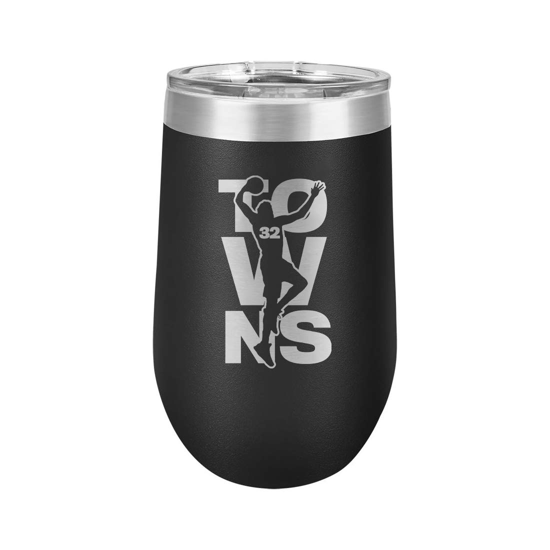 Basketball Sports Athletic Player Towns #32 - Polar Camel 16 oz. Vacuum Insulated Stemless Tumbler w/Lid (Black)