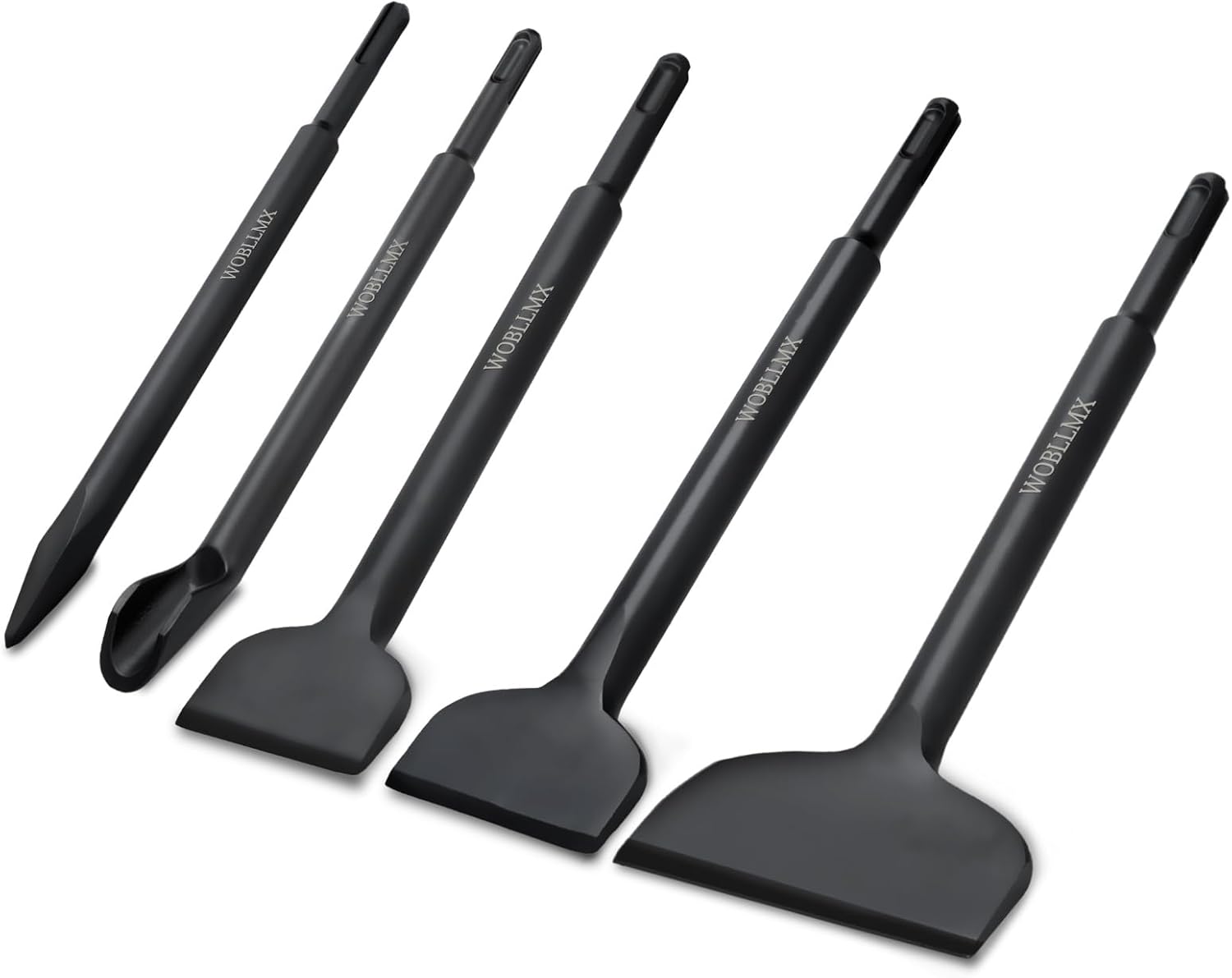 5PCS SDS Plus Wide Cranked Angled Bent Tile Removal Chisel with Rotary Hammers - Tile Point Grooving Chisels Masonry Concrete Drill Bit Set for Masonry,Concrete,Brick,Tiles,Stone(Black)