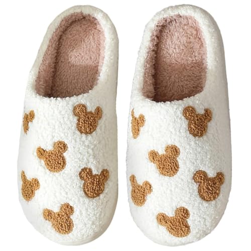 JAMANDUO Cute Cartoon Mouse Slippers for Women Men Plush Memory Foam Warm House Outdoor Shoes Brown Mouse 40-41