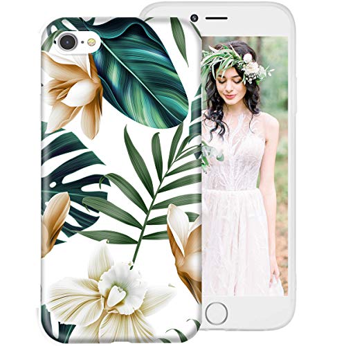 iPhone 6S Case,iPhone 6 Case for Girls Women,Floral Flower Cute Design Soft Silicone Protective Phone Case Cover with Tropical Flowers + Leaves Pattern for Apple iPhone6S/iPhone6 4.7 Inch