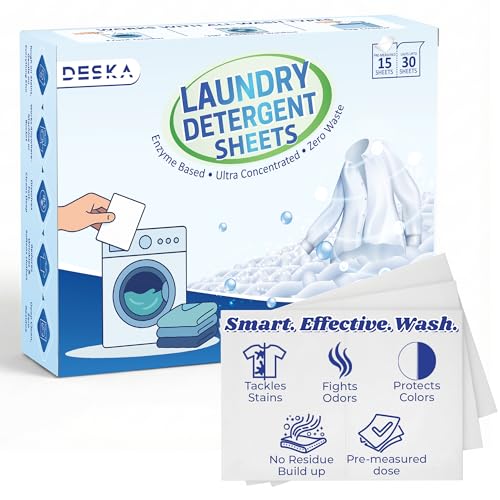 Image of DESKA Eco-friendly Laundry Detergent Sheets - 30 Sheets | For Top Load & Front Load |Tough Stain Removal with Bio Enzymes Infused |Fast Dissolving, No Residue| Plant-based, Chemical Free (15)