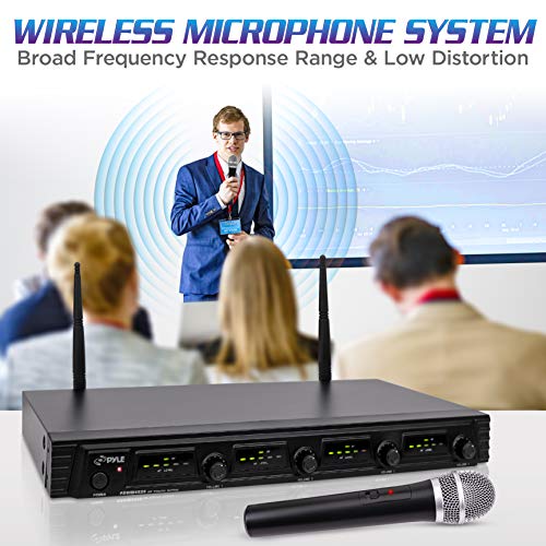 Pyle 4 Channel Wireless Microphone System-Portable Uhf Audio Set With Xlr Jack-4 Handheld Dynamic Mic, Receiver, Dual Antenna, Power Cable Adapter-For Karaoke, Pa, Dj Party Pro Pdwm4520 #TOP4