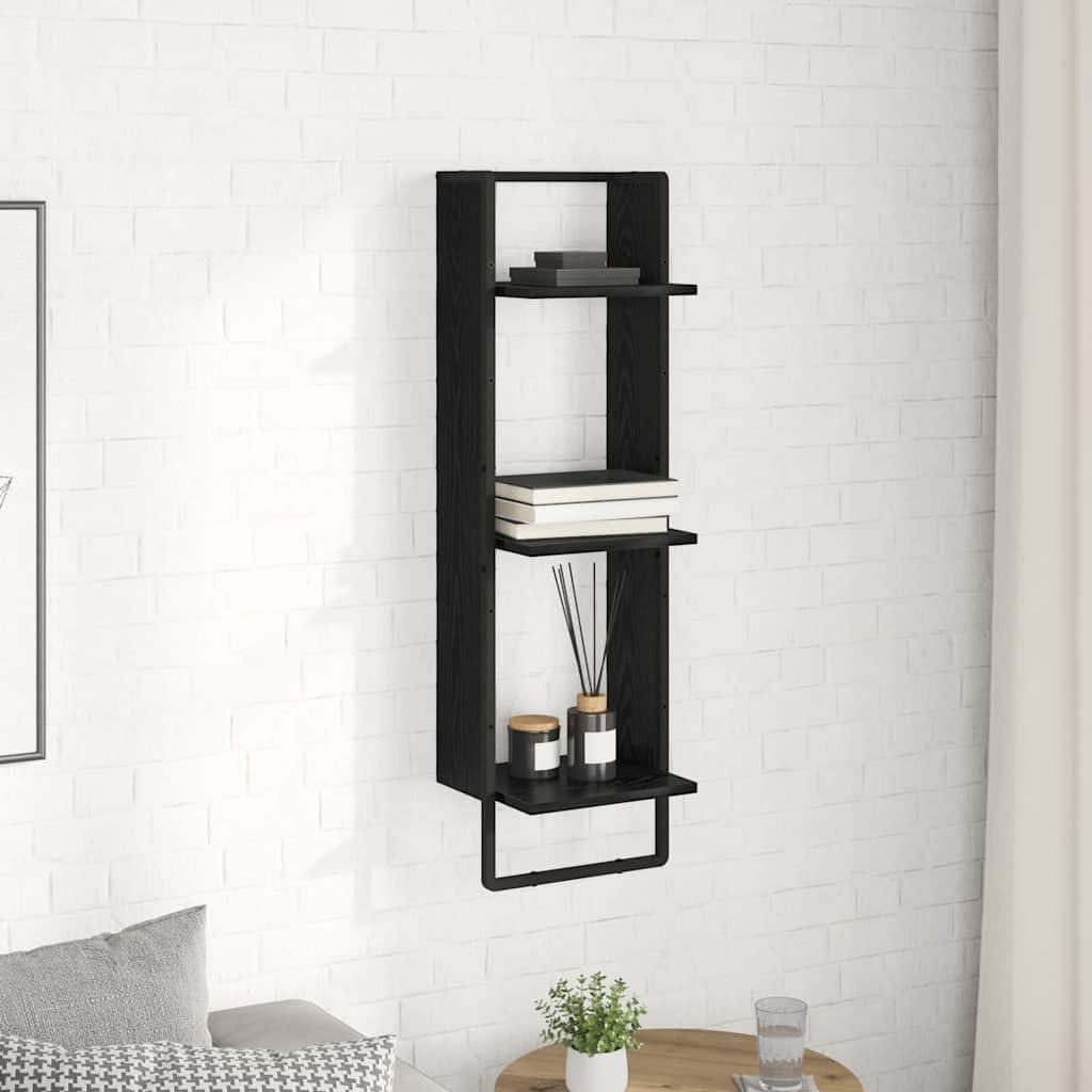 Estante de pared de pared de roble negro 30 x 25 x 100 cm, estante flotante con 3 baldas, sistema moderno de pared para salón, cocina, oficina, práctico estante de pared para montaje en pared