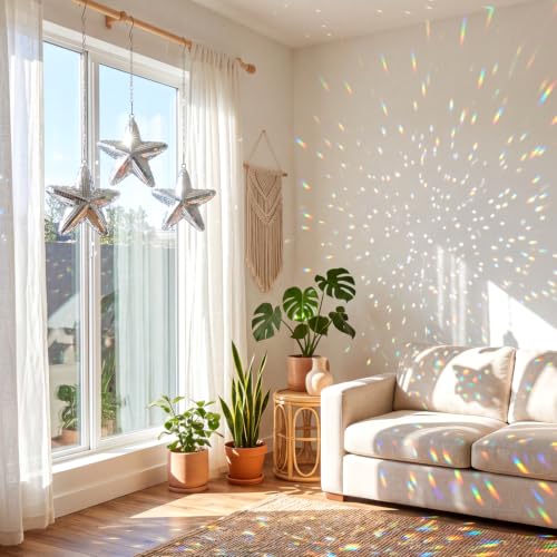 Novabright - 2 adornos estrella bola de discoteca, 5,9 pulgadas, espejo plateado, mosaico reflectante, con cadena para colgar, decoración para árbol de Navidad, fiesta, boda y hogar miniatura 2