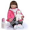 iCradle 24 inch Realistic Reborn Baby Doll Girl Long Hair Soft Body Baby Doll Silicone Vinyl Bebe Doll Lifelike Newborn Baby Doll Toy for Ages 3+