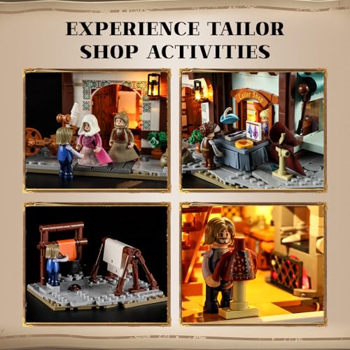 funwhole medieval tailor shop lighting building bricks set - middle ages city town tailoring studio multi-form modular collection kit 1994 pcs for adults amp teens