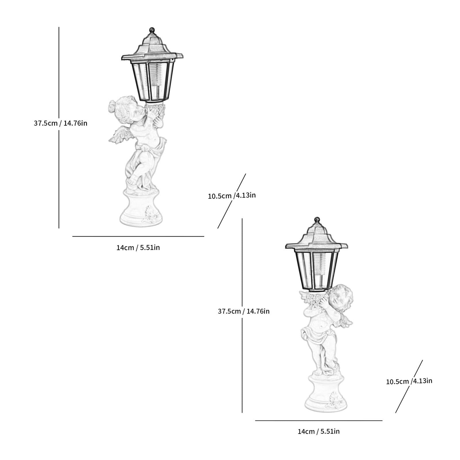 Statue da Giardino a Forma di Angelo, 2 Angelo Custode con Lanterna Solare