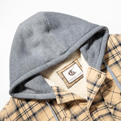 Image of COEVALS CLUB Men's Flannel Shacket Casual Button Snap Sherpa Quilted Lined Premium Jacket Shirts